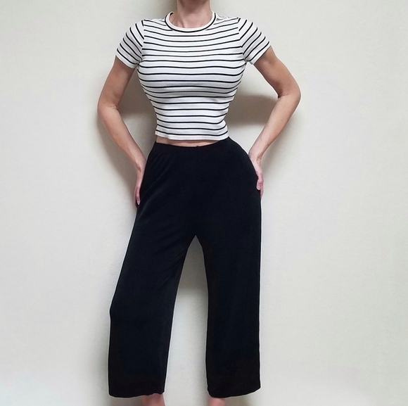 Vintage 80s Softwear Mark Singer Black Slinky Crepe High Rise Palazzo Pants L - Picture 2 of 11